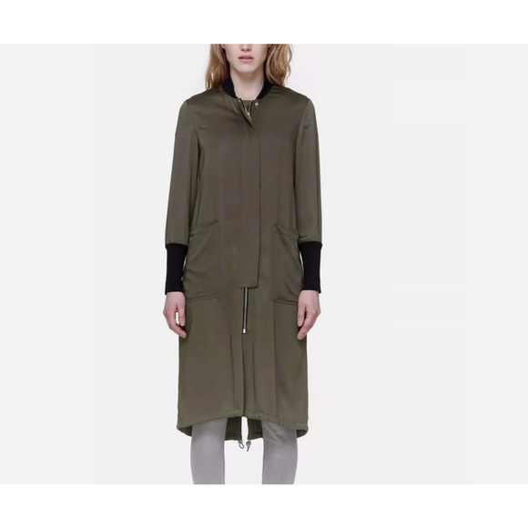 Soia & Kyo Bia Bonsai Green Modal Satin Unlined Long Bomber Jacket Size Small - Picture 1 of 14